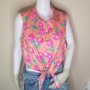 NWOT MODCLOTH CROP TOP FRONT TIE FLORAL BUTTON 1X